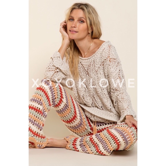 LAST ONE POL Low Rise Retro Striped Crochet Flare Pants - Picture 2 of 16